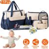 11Pcs Baby Nappy Diaper Bags Set for Mom Dad Mummy Shoulder Bags Multifunctional Diaper Handbags with Food Bag Bottle Bag Diaper Pad Burp Cloth 2 Hook