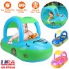 Baby Inflatable Pool Float Car Shaped Toddler Swimming Float Boat Pool Toy Infant Swim Ring Pool with Sun Protection Canopy for 1-3 Year-Old Kids Infa