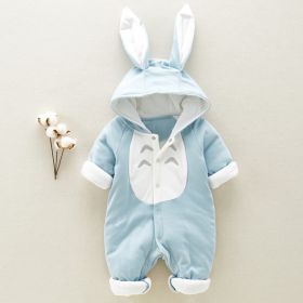 The new cotton padded cotton baby romper thickened chinchilla hooded cotton baby Onesies newborn go climbing clothes (Option: Blue-66cm)