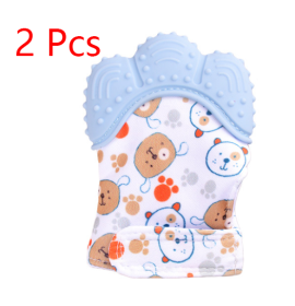 Baby teether baby anti-bite silicone molar gloves children's sound toys (Option: Blue 2 style-1pair)